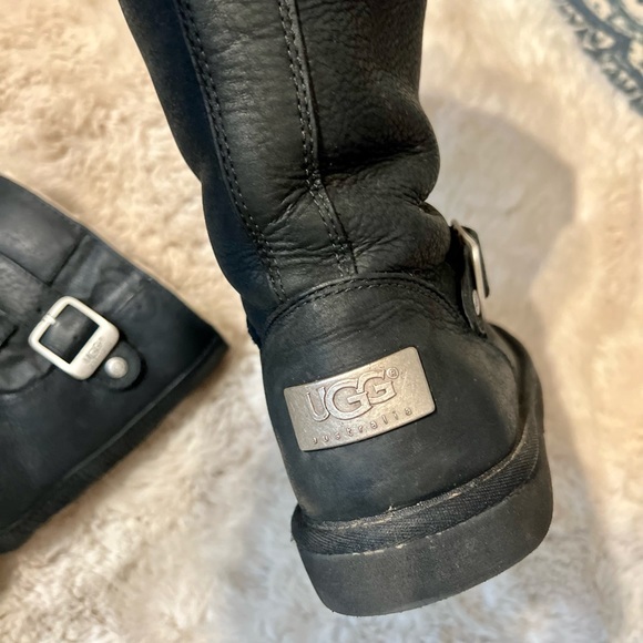 UGG Kensington Black Double Buckle Strap Traction Leather Mid-Calf Winter Boots - Picture 11 of 12